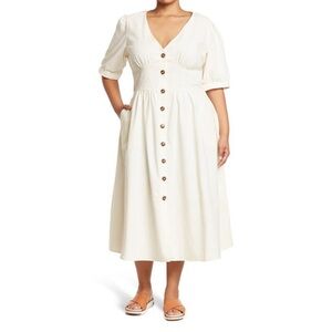 NWT City Chic Womens Plus Size 16 Ivory Sunset Stroll Button Down Midi Dress NEW